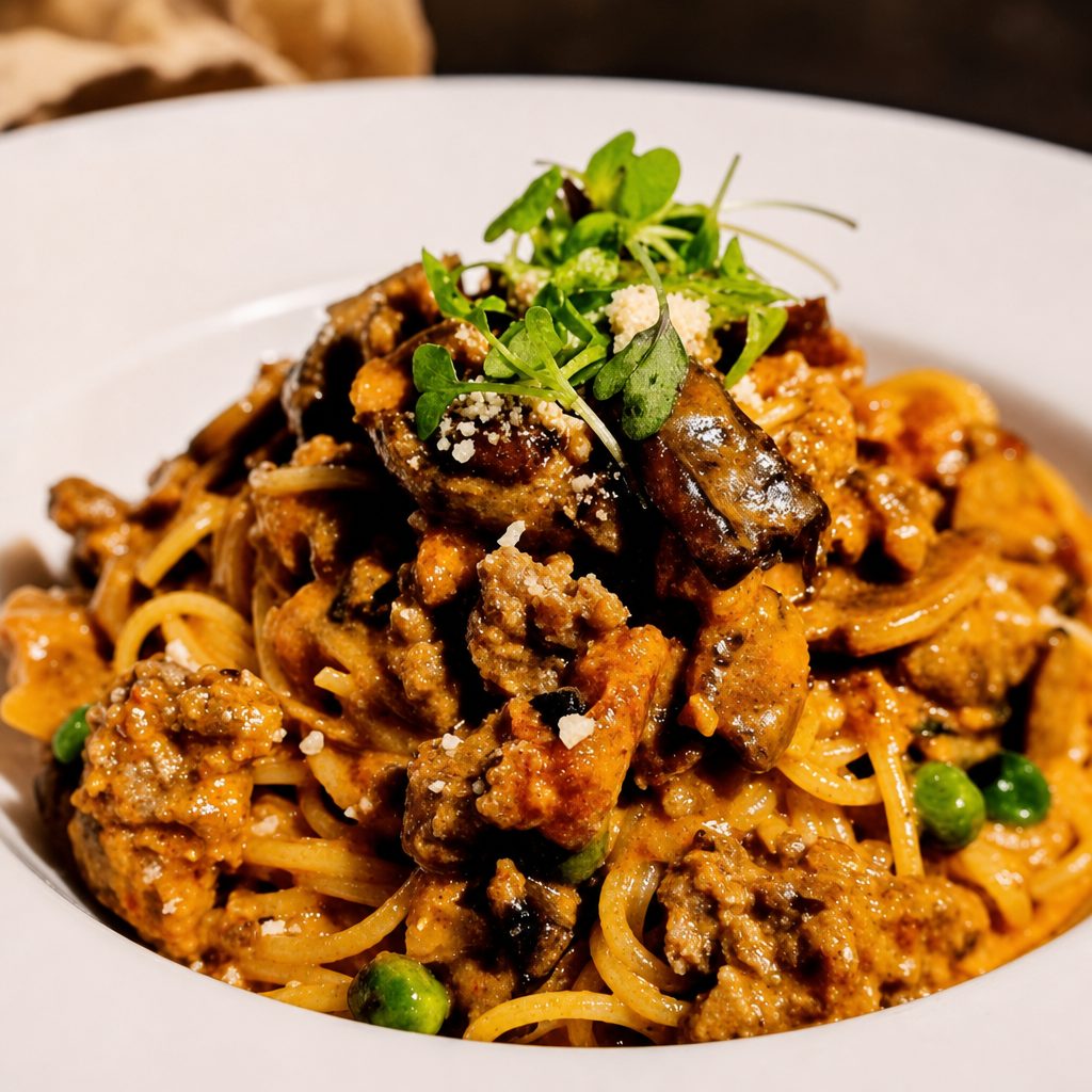 Spaghettini Amatriciana with Sausage.